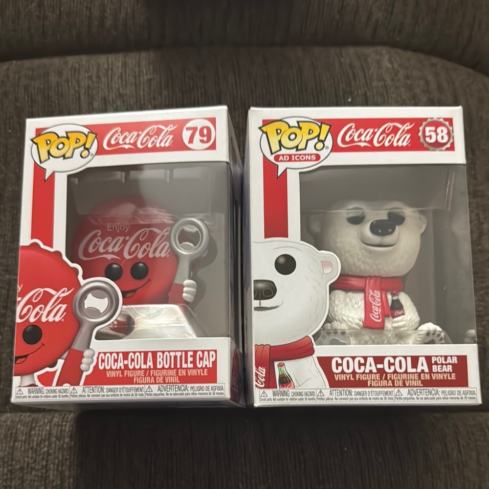 Funko Coca-Cola Bottle Cap and Polar Bear Figures - Red, White, Black